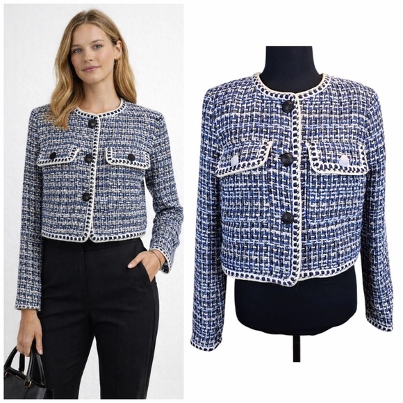 Christian Lacroix Womens Tweed Pattern Evening Jacket XS Blue Designer Old Money